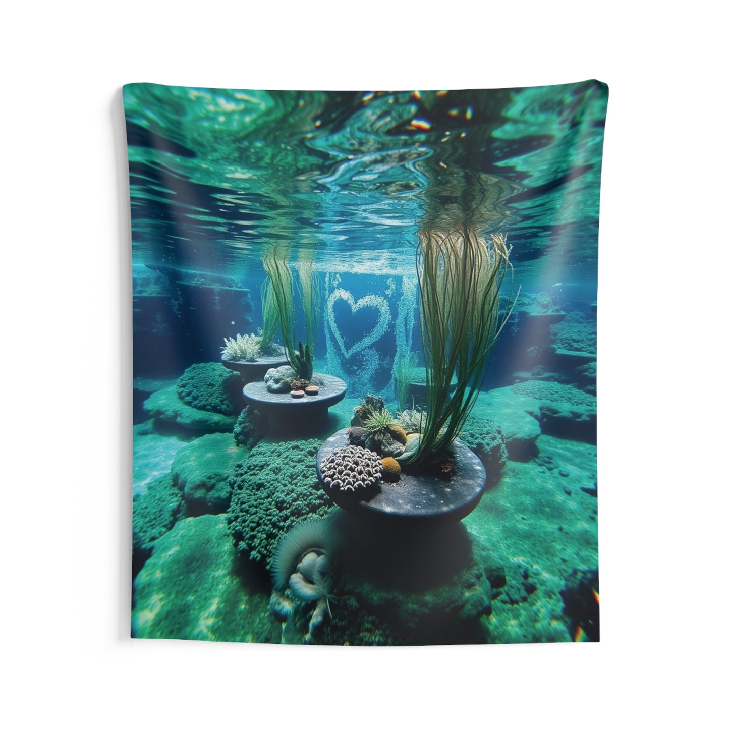 Underwater Love Heart Tapestry | Ocean Wall Art & Boho Coastal Home Decor