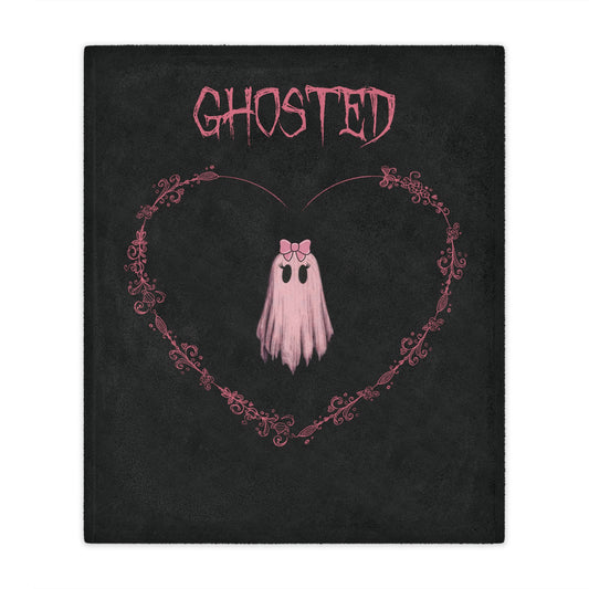 Pink “Ghosted” Minky Blanket 50×60 — Plush Throw for Halloween & Cute Ghost Décor
