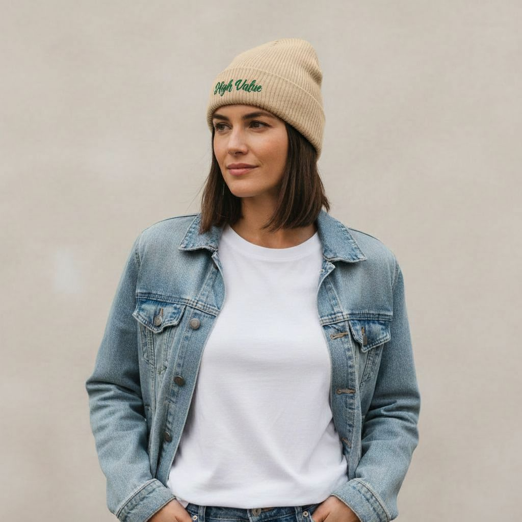High Value Embroidered Ribbed Beanie – Cozy Winter Hat, Stylish Knit Accessory, Gift for Him or Her