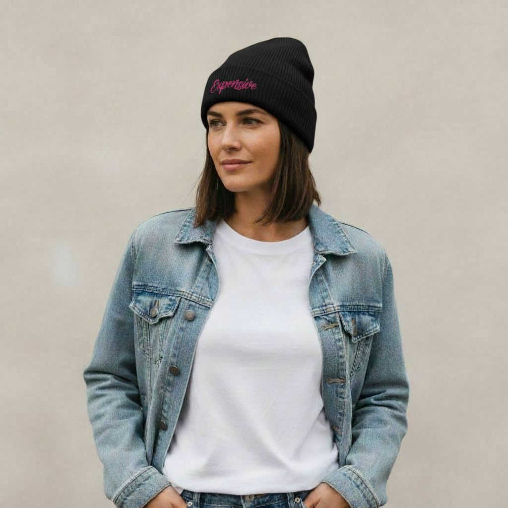 Stylish Ribbed Knit Beanie with 'EXPENSIVE' Embroidery, Cool Fashion Accessory, Gift for Him/Her, Winter Warmth, Trendy Beanie