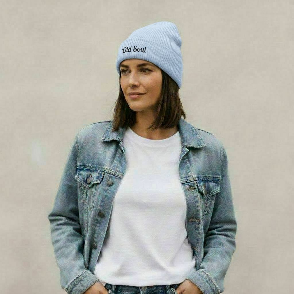 Old Soul Embroidered Ribbed Beanie – Cozy Winter Hat, Trendy Knit Accessory, Gift for Him or Her