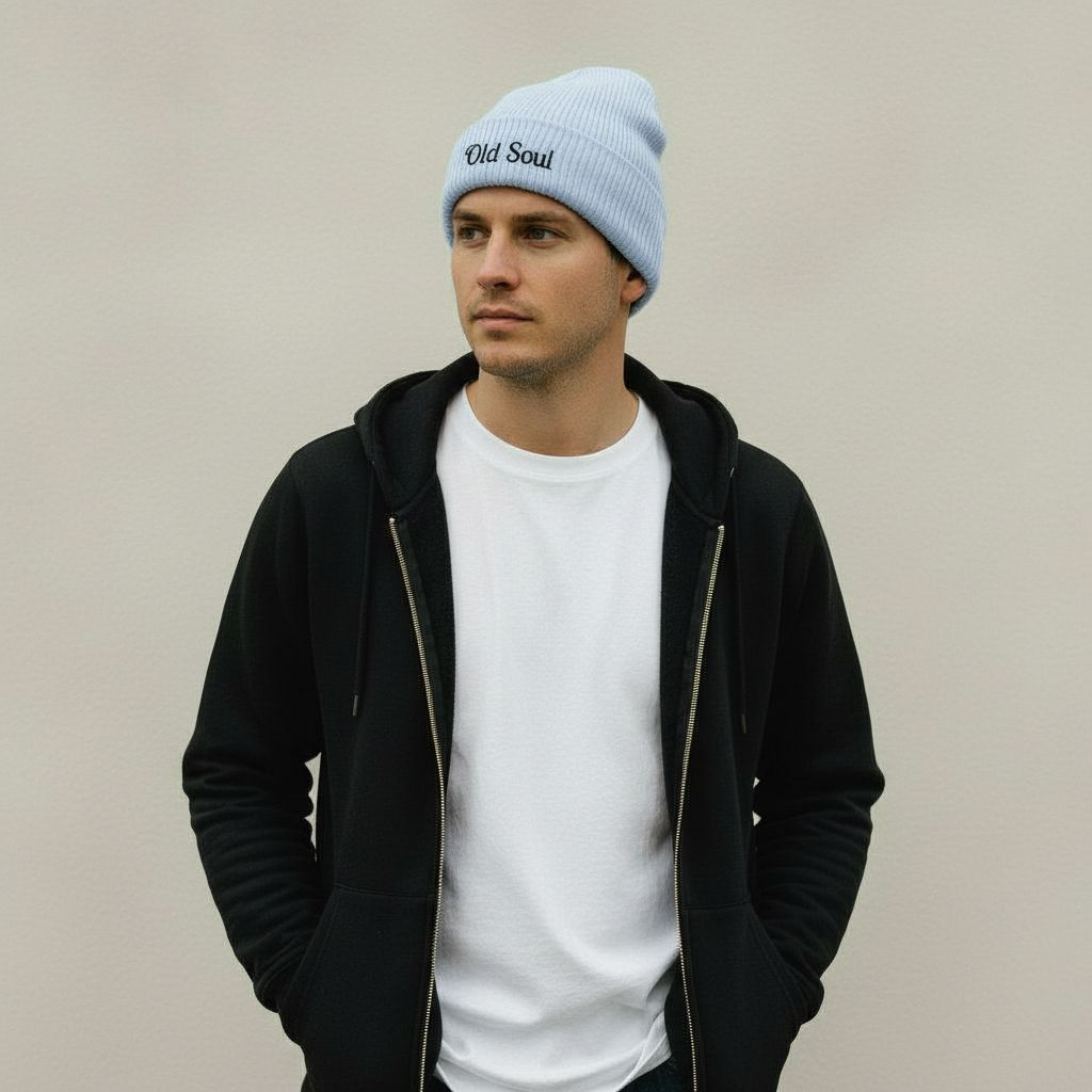 Old Soul Embroidered Ribbed Beanie – Cozy Winter Hat, Trendy Knit Accessory, Gift for Him or Her