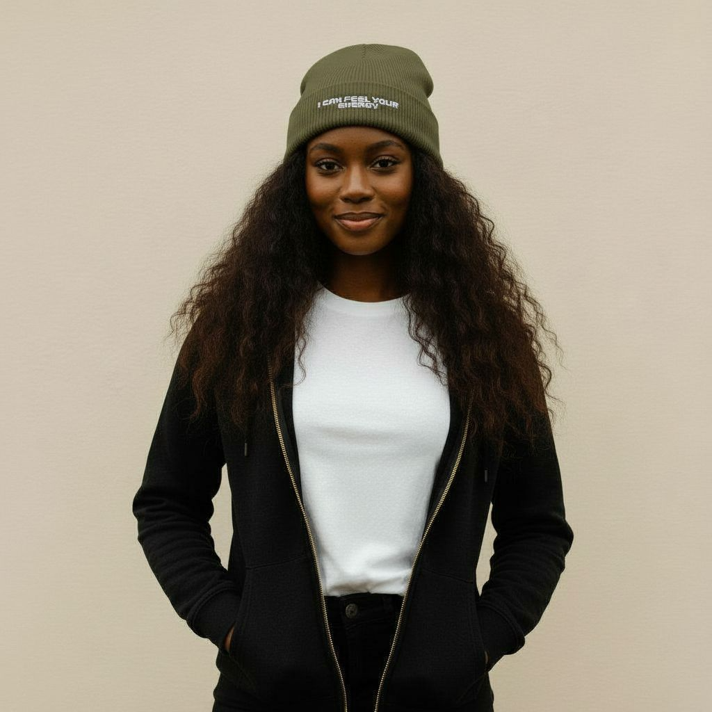 I Can Feel Your Energy Embroidered Beanie – Cozy Winter Hat, Casual Knit, Trendy Fashion Accessory, Gift for Him or Her