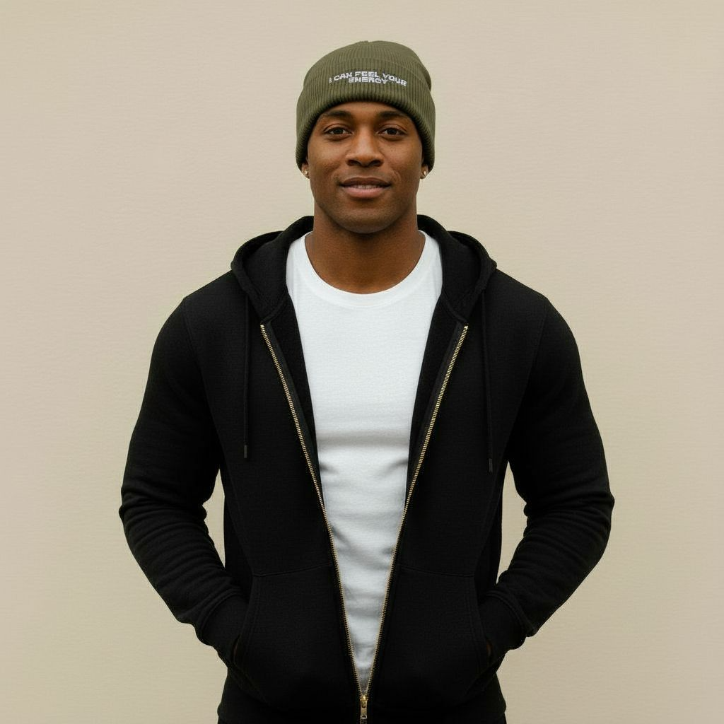 I Can Feel Your Energy Embroidered Beanie – Cozy Winter Hat, Casual Knit, Trendy Fashion Accessory, Gift for Him or Her