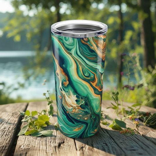 Green Paint Swirl 20oz Tumbler | Artistic Stainless Steel Travel Mug for Coffee, Gifts & Everyday Use