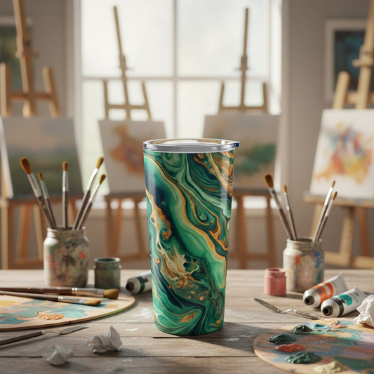 Green Paint Swirl 20oz Tumbler | Artistic Stainless Steel Travel Mug for Coffee, Gifts & Everyday Use