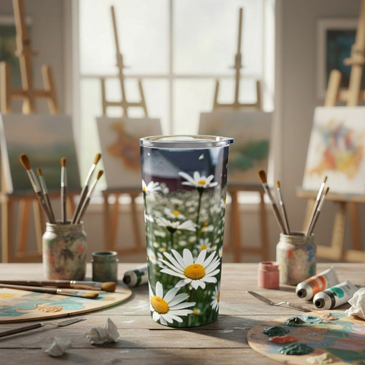 Sunflower Tumbler 20oz — Stainless Steel Insulated Travel Mug, Floral Boho Drinkware & Gift for Her