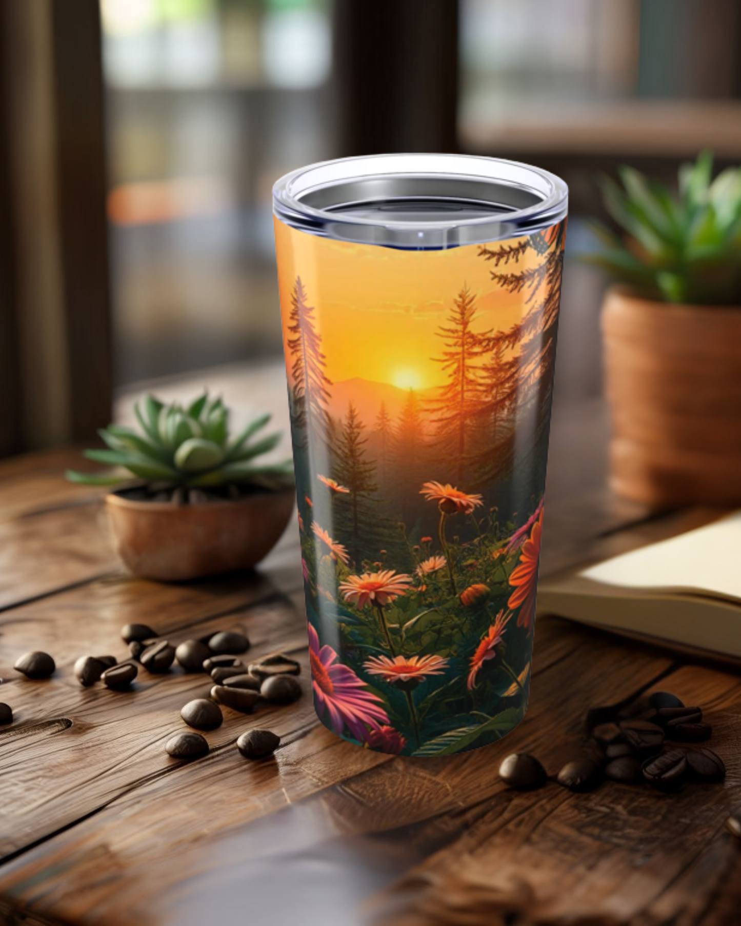 Sunset Flower 20oz Tumbler | Floral Stainless Steel Insulated Travel Mug for Coffee, Tea & Gifts