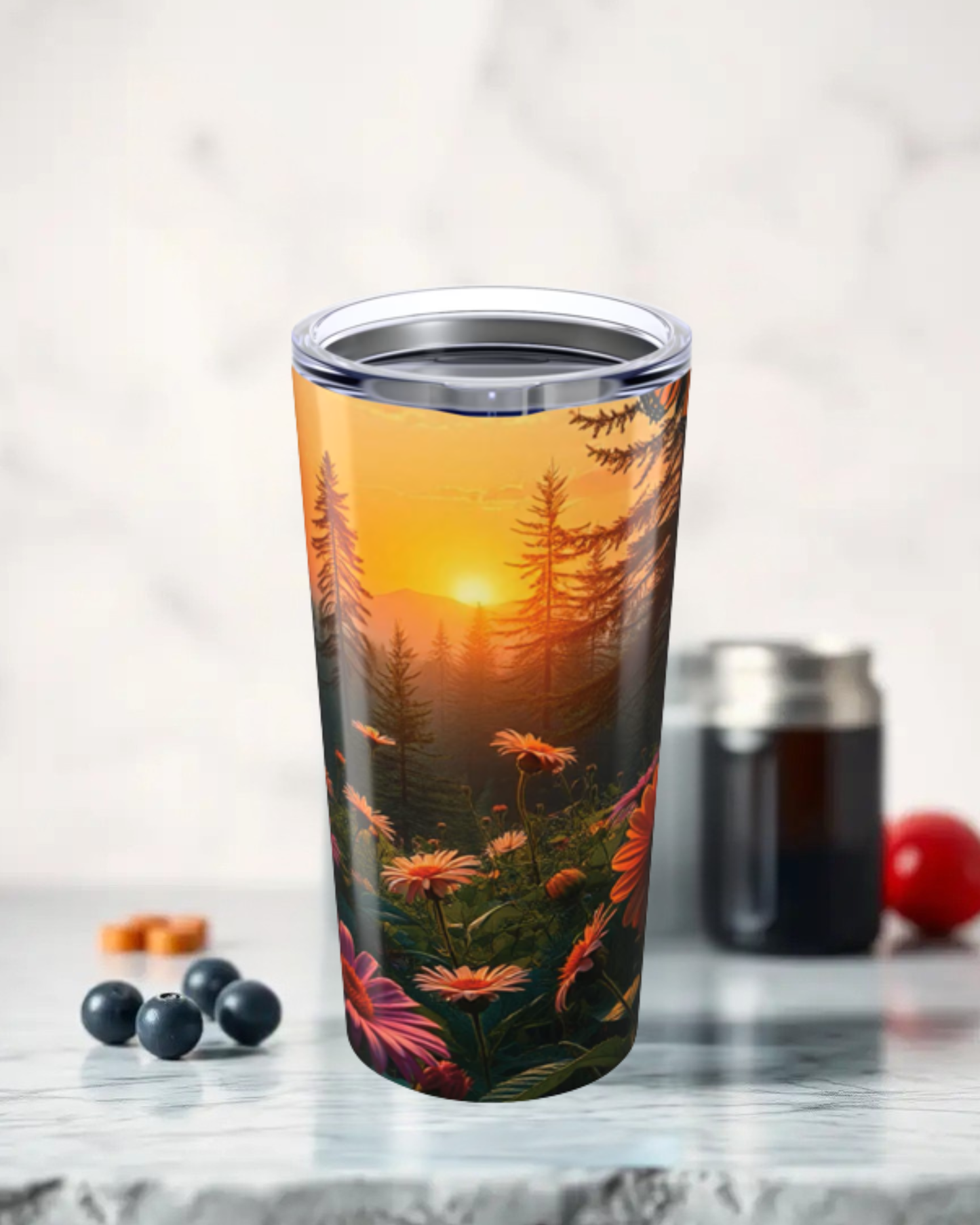 Sunset Flower 20oz Tumbler | Floral Stainless Steel Insulated Travel Mug for Coffee, Tea & Gifts