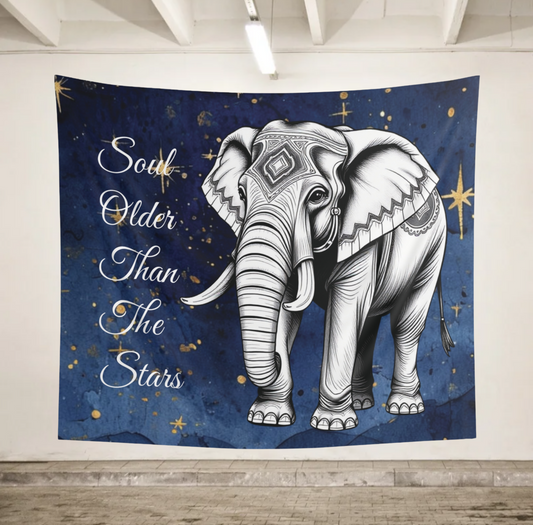 Soul Older Than The Stars Elephant Tapestry | Serene Boho Wall Art & Nature-Inspired Decor