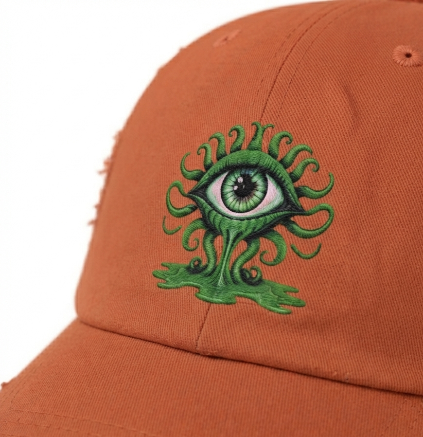 Woke AF Third Eye Open Distressed Dad Hat – Psychedelic Graphic Print Vintage Style Cap