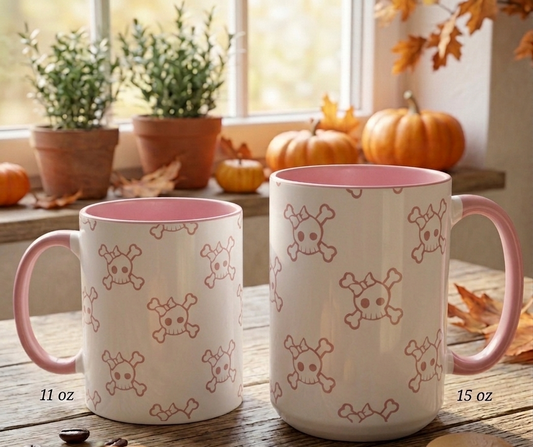 Pink Skull Coffee Mug — Trendy Gothic Halloween Drinkware with Cute Punk Skull Design