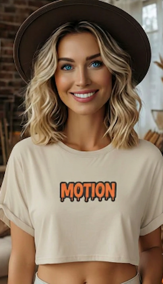 Motion Graphic Crop Tee — Retro Orange Drip Logo Women's Shirt