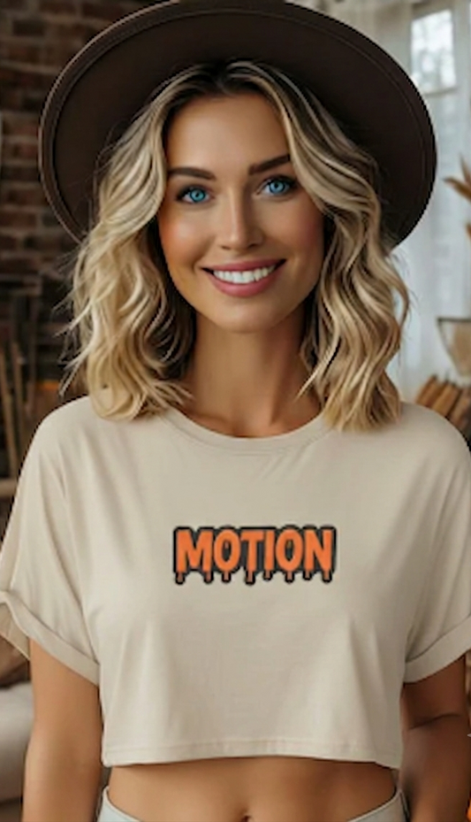 Motion Graphic Crop Tee — Retro Orange Drip Logo Women's Shirt