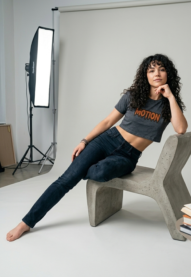 Motion Graphic Crop Tee — Retro Orange Drip Logo Women's Shirt