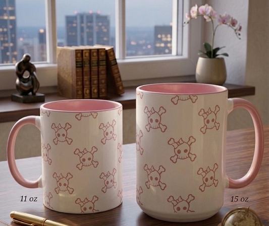 Pink Skull Coffee Mug — Trendy Gothic Halloween Drinkware with Cute Punk Skull Design