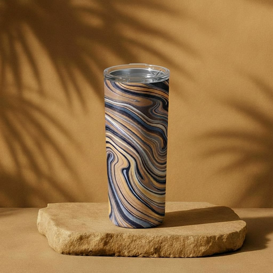 Cream & Blue Paint Swirl 20oz Tumbler | Stylish Stainless Steel Travel Mug for Coffee, Tea & Gifts