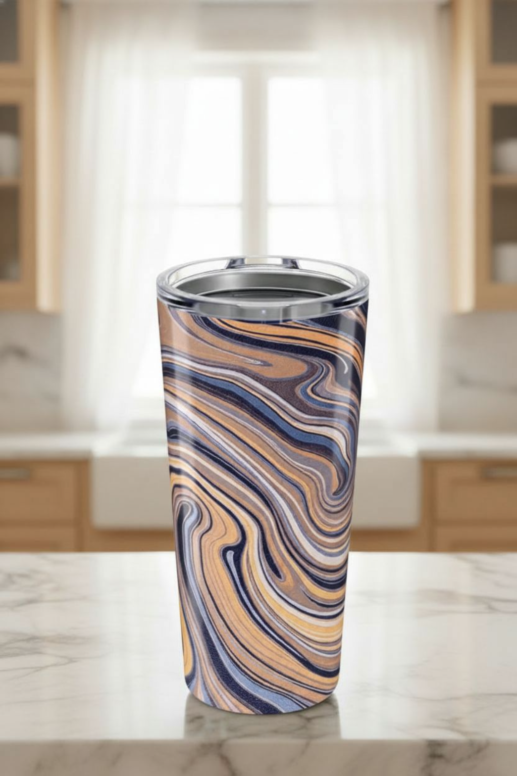 Cream & Blue Paint Swirl 20oz Tumbler | Stylish Stainless Steel Travel Mug for Coffee, Tea & Gifts