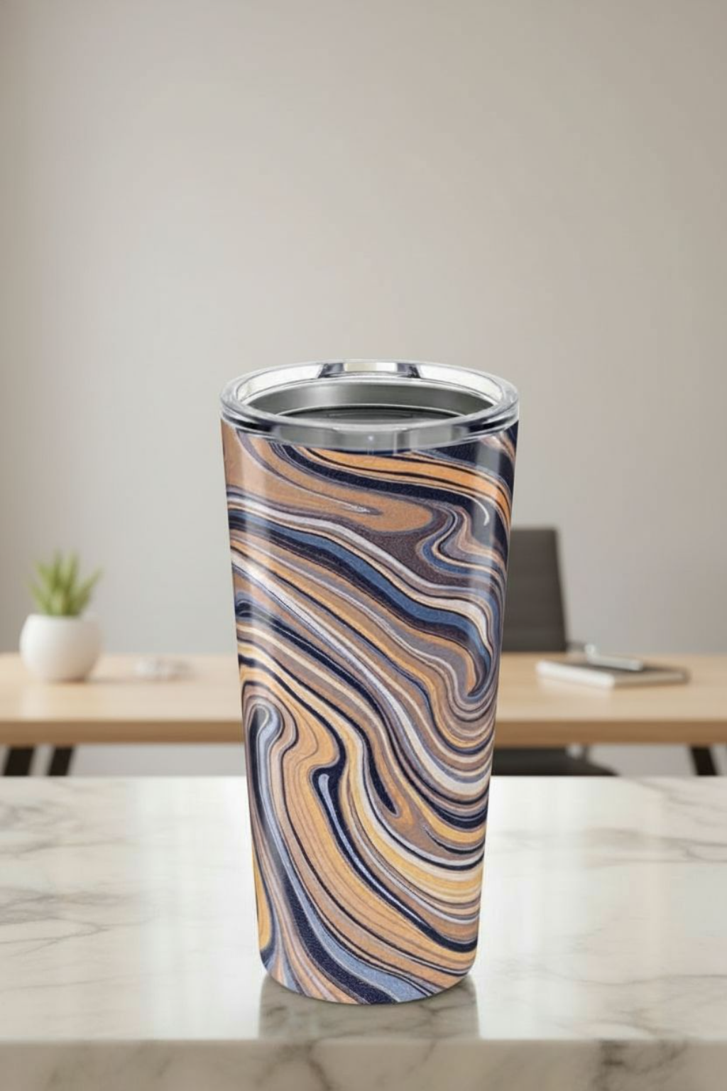 Cream & Blue Paint Swirl 20oz Tumbler | Stylish Stainless Steel Travel Mug for Coffee, Tea & Gifts