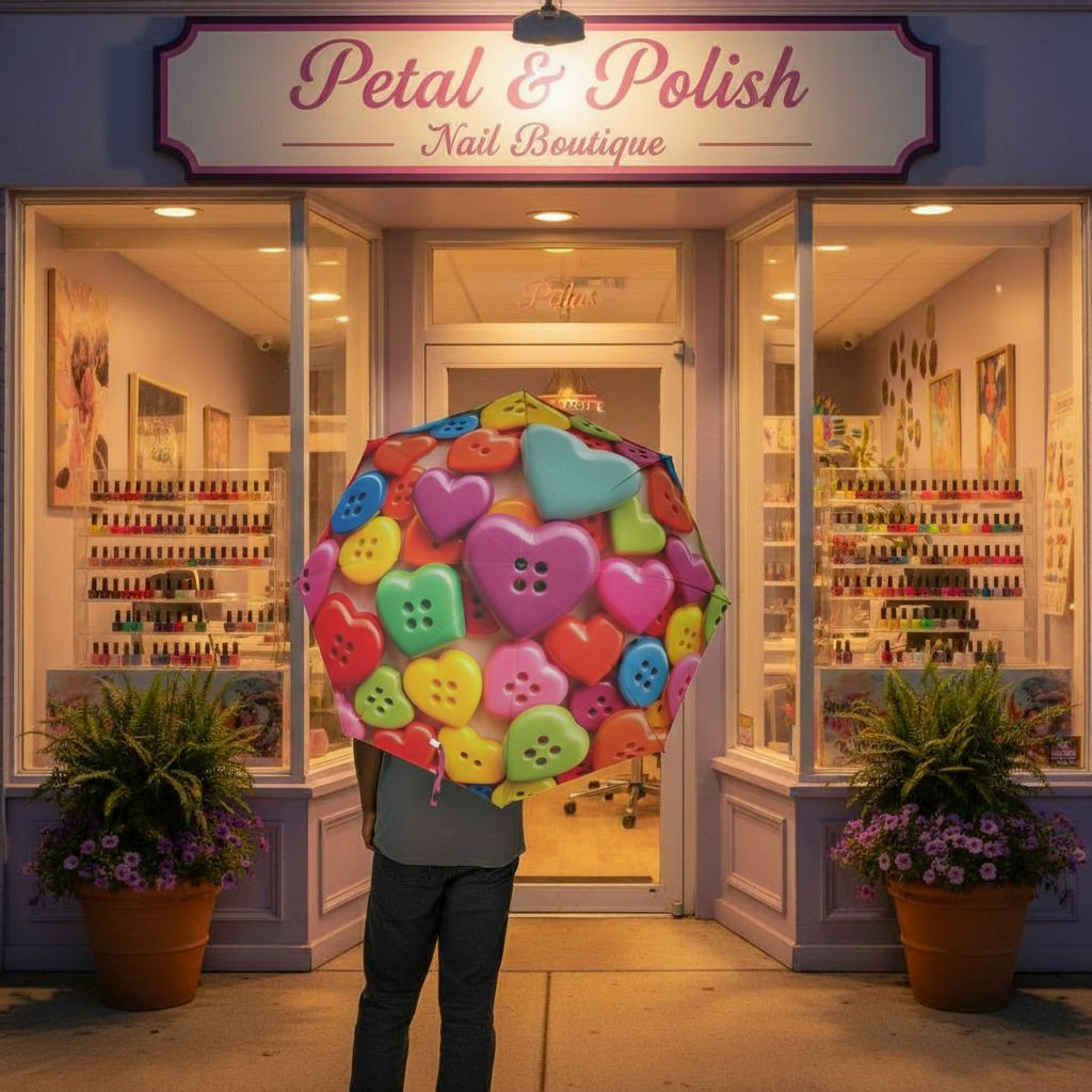 Colorful Heart Button Umbrella | Semi-Automatic Foldable Rain Umbrella – Cute Gift for Her