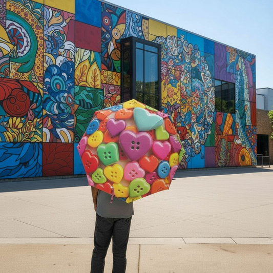 Colorful Heart Button Umbrella | Semi-Automatic Foldable Rain Umbrella – Cute Gift for Her