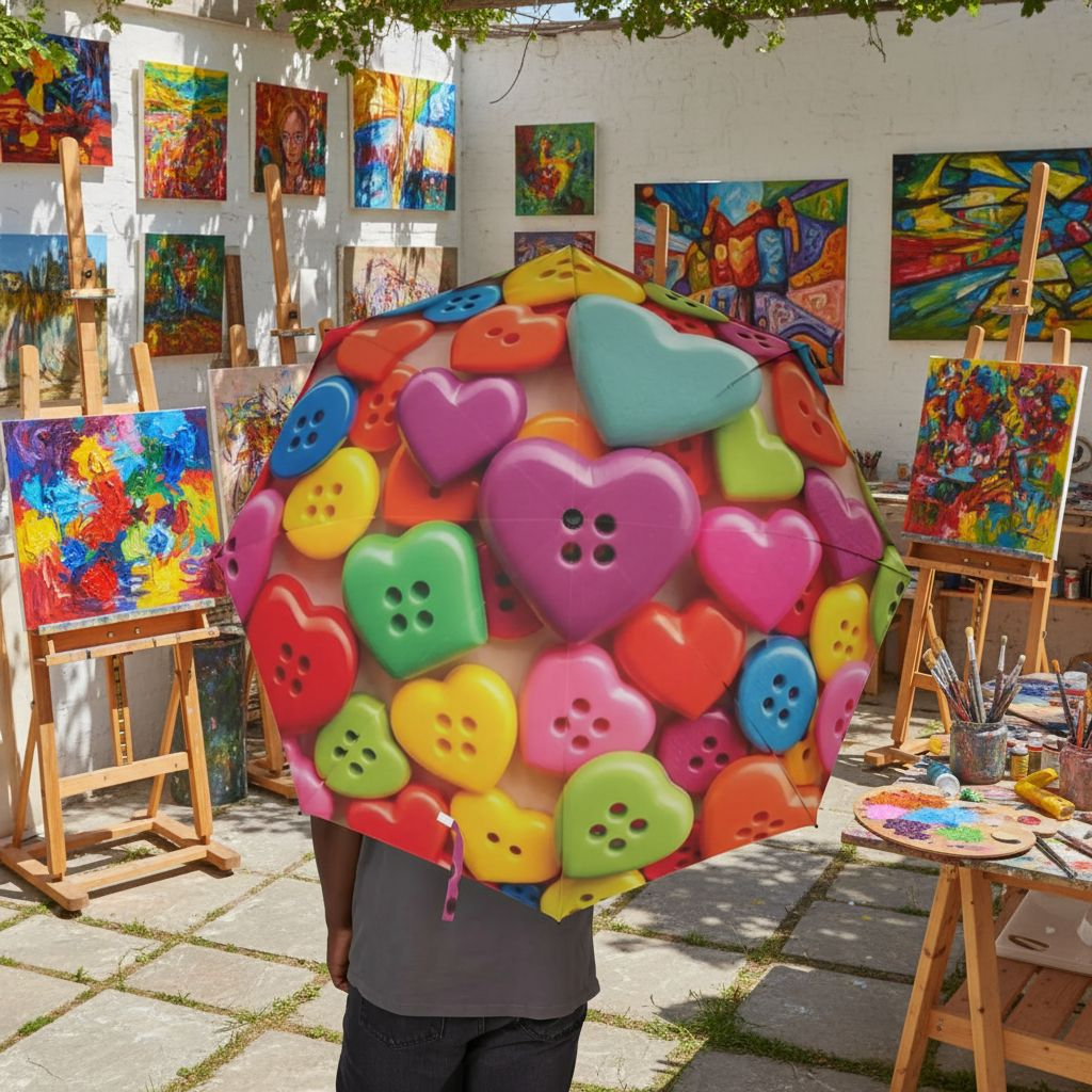 Colorful Heart Button Umbrella | Semi-Automatic Foldable Rain Umbrella – Cute Gift for Her