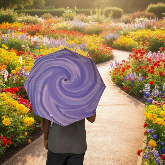 Swirled Purple Umbrella | Semi-Automatic Foldable Rain Umbrella – Stylish Travel Gift for Her
