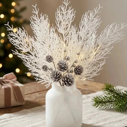 White Artificial Pine Needle Stems | Winter Floral & Wreath Décor