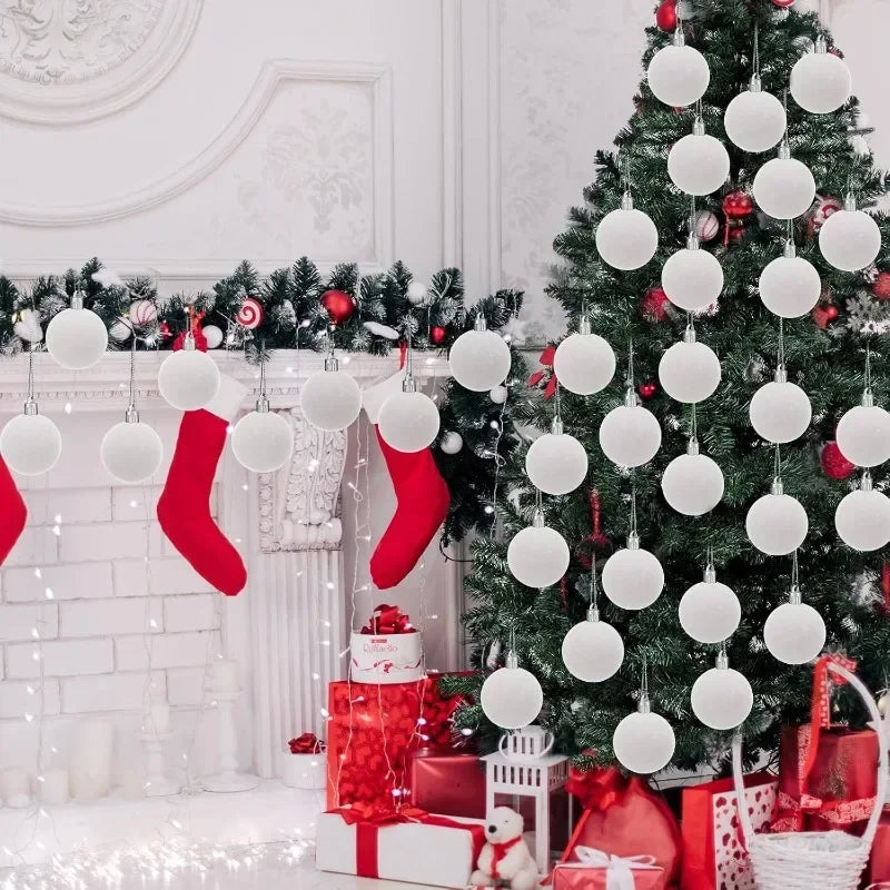 Velvet-Finish Christmas Ball Ornaments | Wine Red & White Holiday Décor