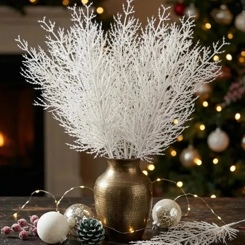 White Artificial Pine Needle Stems | Winter Floral & Wreath Décor