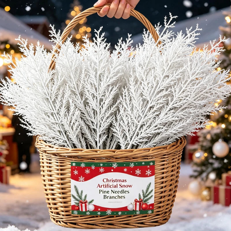 White Artificial Pine Needle Stems | Winter Floral & Wreath Décor