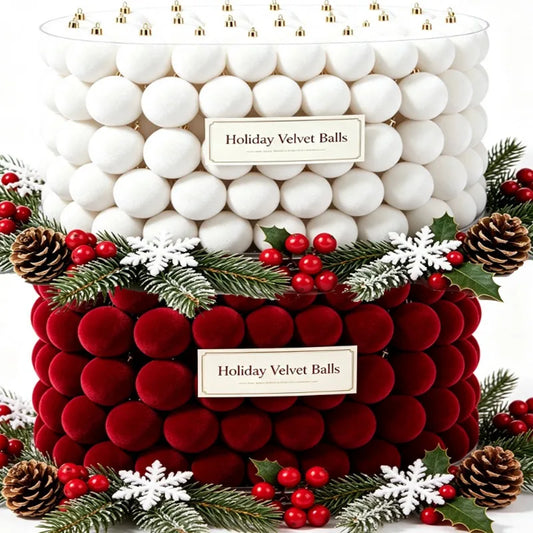 Velvet-Finish Christmas Ball Ornaments | Wine Red & White Holiday Décor