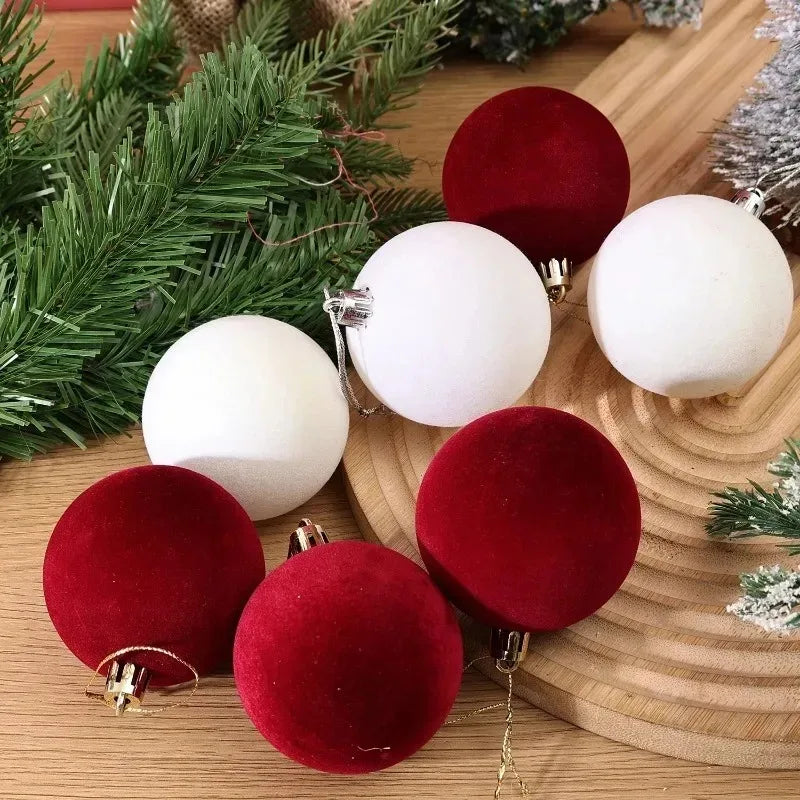 Velvet-Finish Christmas Ball Ornaments | Wine Red & White Holiday Décor