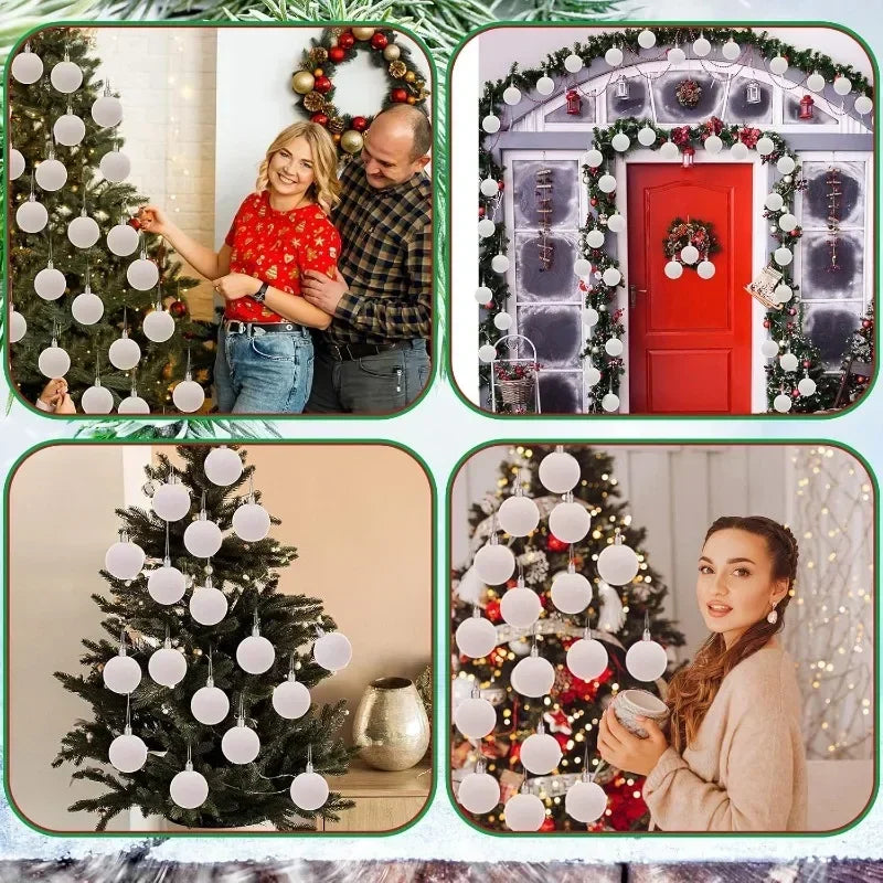 Velvet-Finish Christmas Ball Ornaments | Wine Red & White Holiday Décor