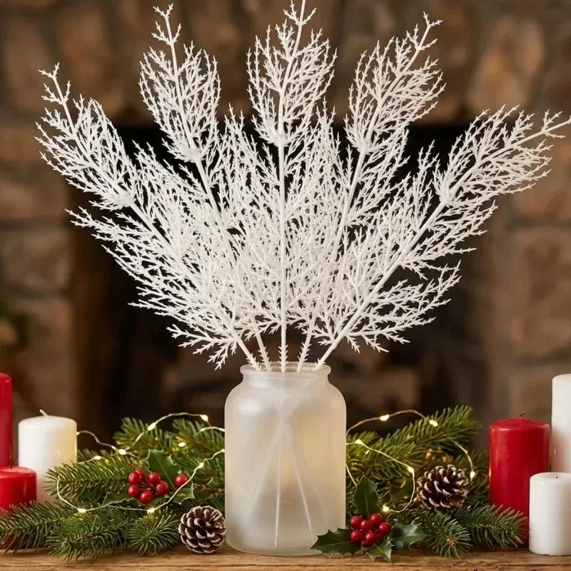 White Artificial Pine Needle Stems | Winter Floral & Wreath Décor