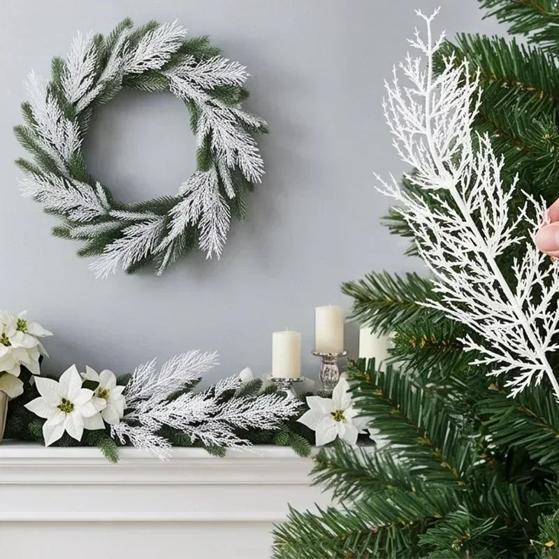 White Artificial Pine Needle Stems | Winter Floral & Wreath Décor