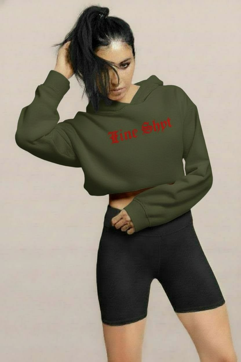 Fine Shyt Cropped Raw Hem Hoodie - Graphic Streetwear Pullover for Women