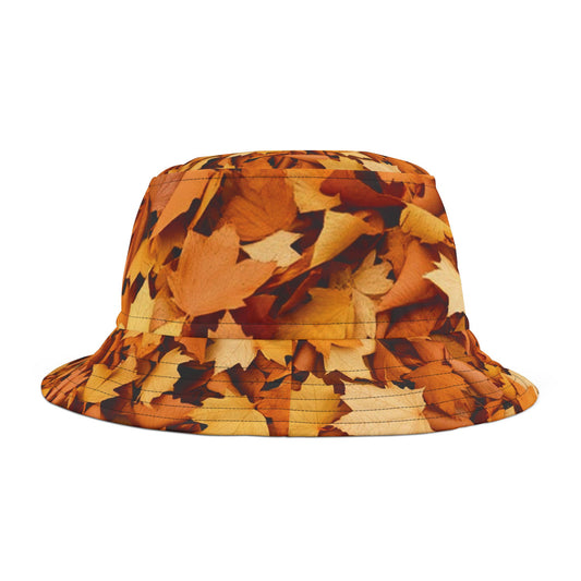 Front of Autumn Leaves Bucket Hat — fall-inspired leaf pattern, cozy festival and outdoor accessory