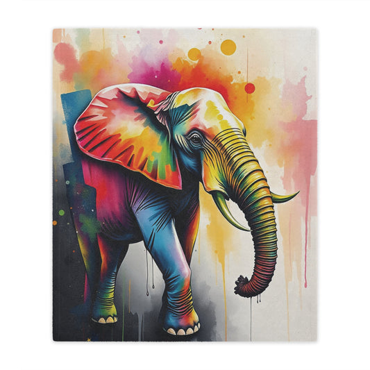 Front view of Colorful Elephant Minky Blanket, 50x60 inches — soft plush blanket, vibrant animal design, cozy throw by The Inner Horizon Collective