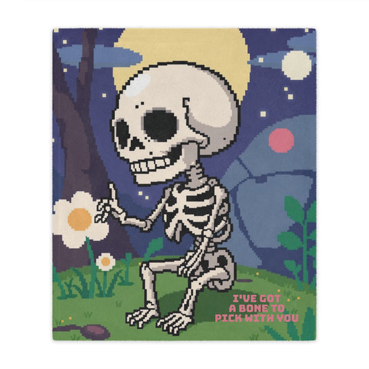 Front view of Cozy Skeleton Minky Blanket, 50x60 inches — soft plush Halloween blanket, fun home décor, cozy throw by The Inner Horizon Collective
