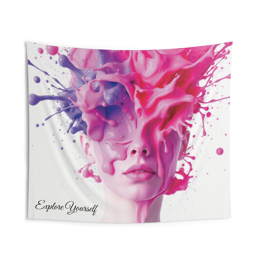 Front view of Explore Yourself Wall Tapestry — 104"x88" artistic creative home decor by The Inner Horizon Collective
