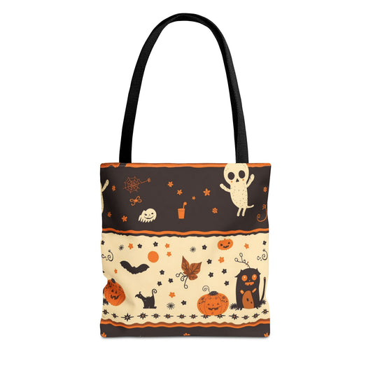 Front view of Halloween-Themed Tote Bag — Trick or Treat party canvas bag with spooky Halloween design by The Inner Horizon Collective