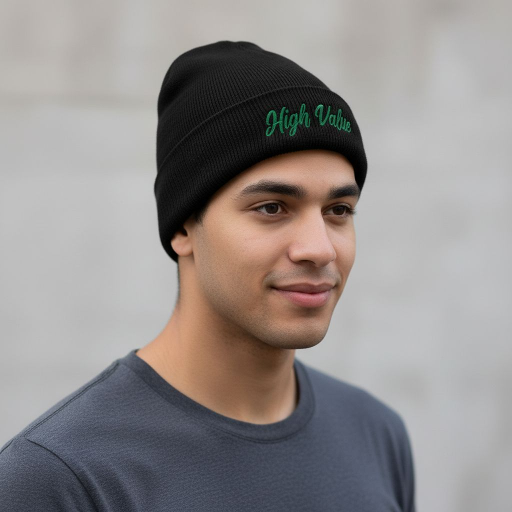 High Value Embroidered Ribbed Beanie – Cozy Winter Hat, Stylish Knit Accessory, Gift for Him or Her