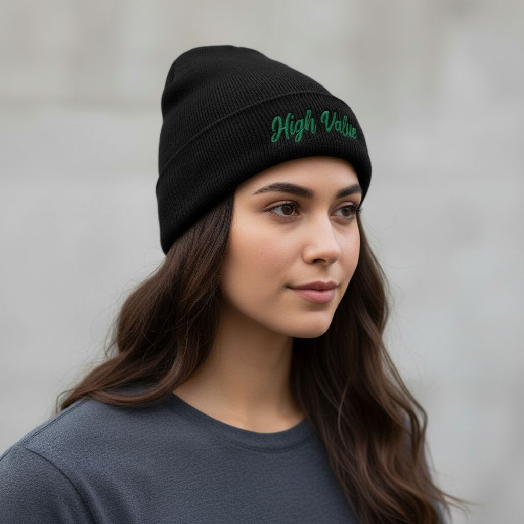 High Value Embroidered Ribbed Beanie – Cozy Winter Hat, Stylish Knit Accessory, Gift for Him or Her