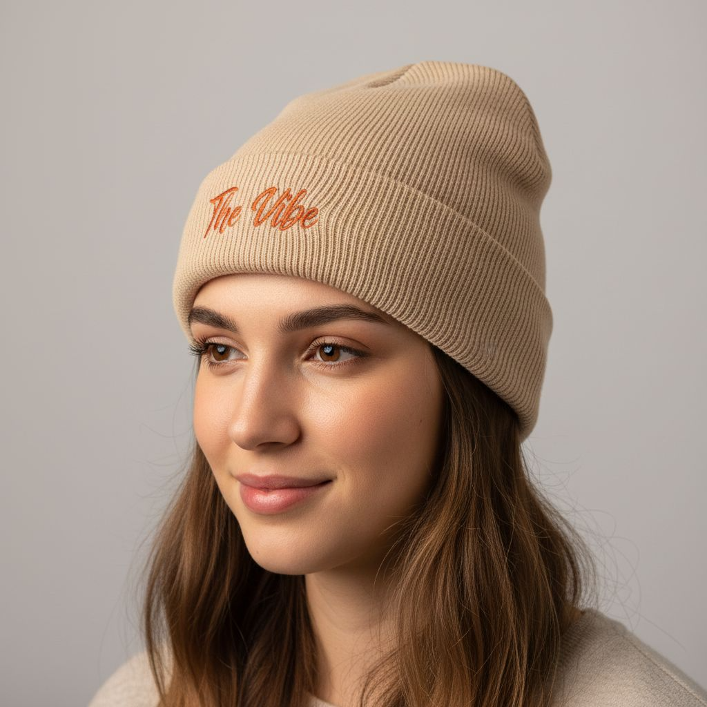 Beanie - 'The Vibe' Embroidered Ribbed Knit Beanie