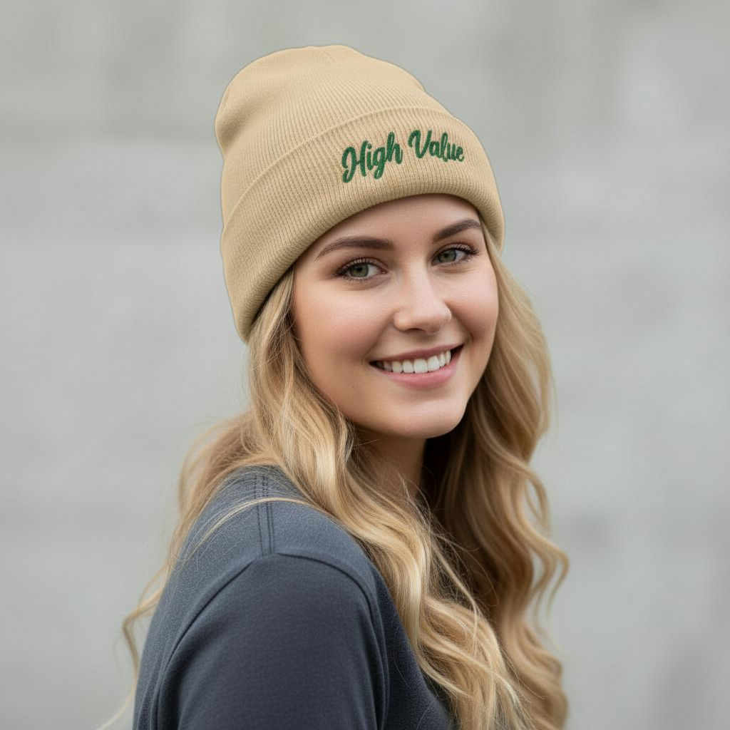 High Value Embroidered Ribbed Beanie – Cozy Winter Hat, Stylish Knit Accessory, Gift for Him or Her