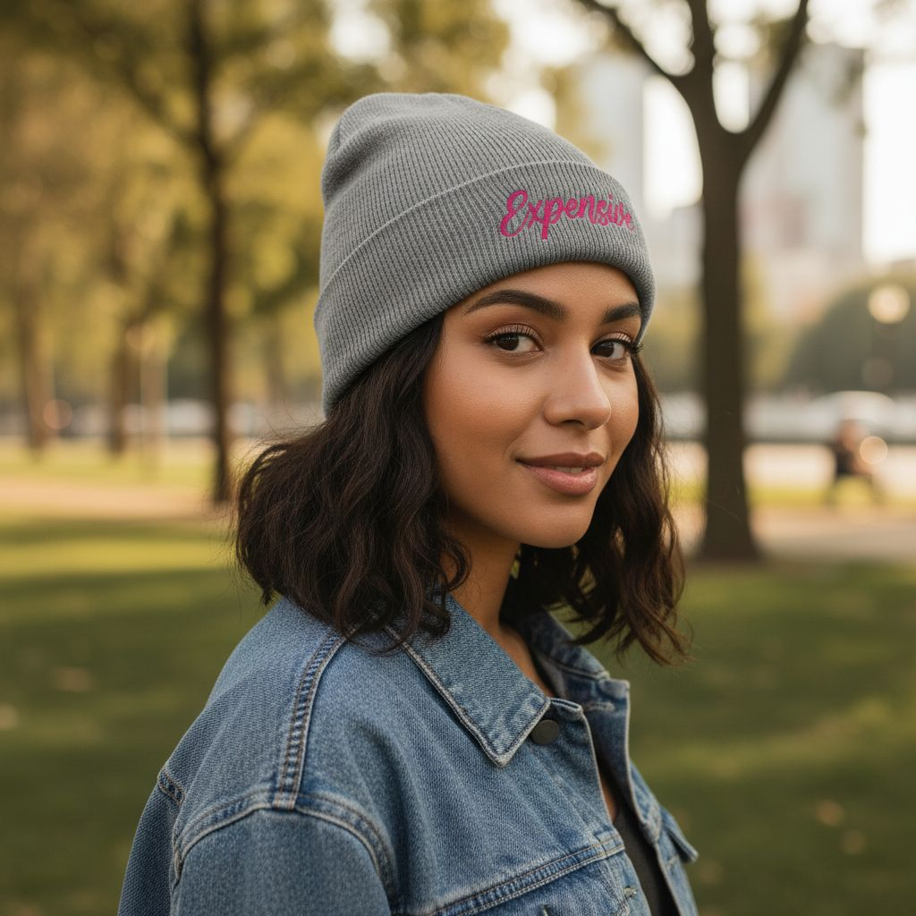 Stylish Ribbed Knit Beanie with 'EXPENSIVE' Embroidery, Cool Fashion Accessory, Gift for Him/Her, Winter Warmth, Trendy Beanie