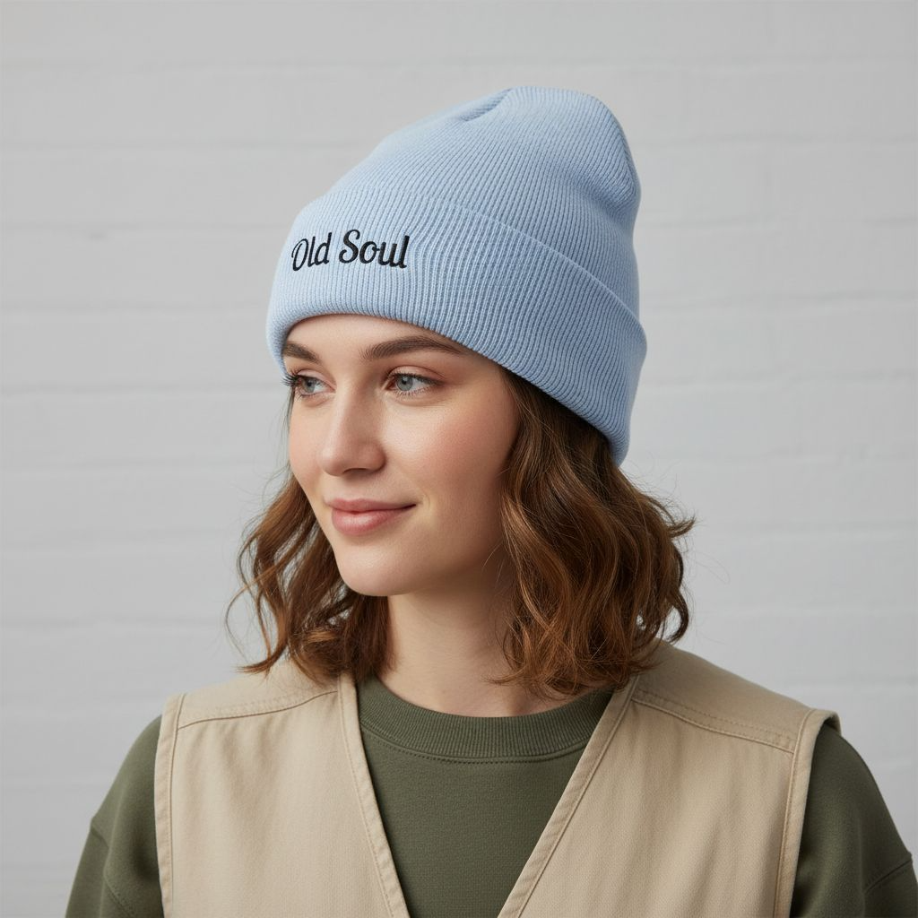 Old Soul Embroidered Ribbed Beanie – Cozy Winter Hat, Trendy Knit Accessory, Gift for Him or Her