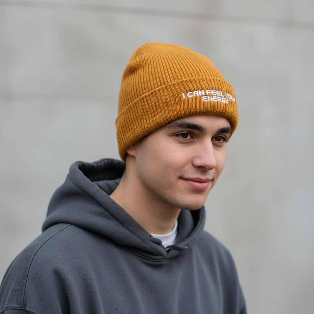 I Can Feel Your Energy Embroidered Beanie – Cozy Winter Hat, Casual Knit, Trendy Fashion Accessory, Gift for Him or Her