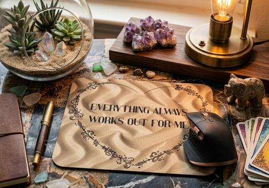 Everything Always Works Out for Me Mouse Pad – Motivational Desk Accessory, Inspirational Gift, Office Decor